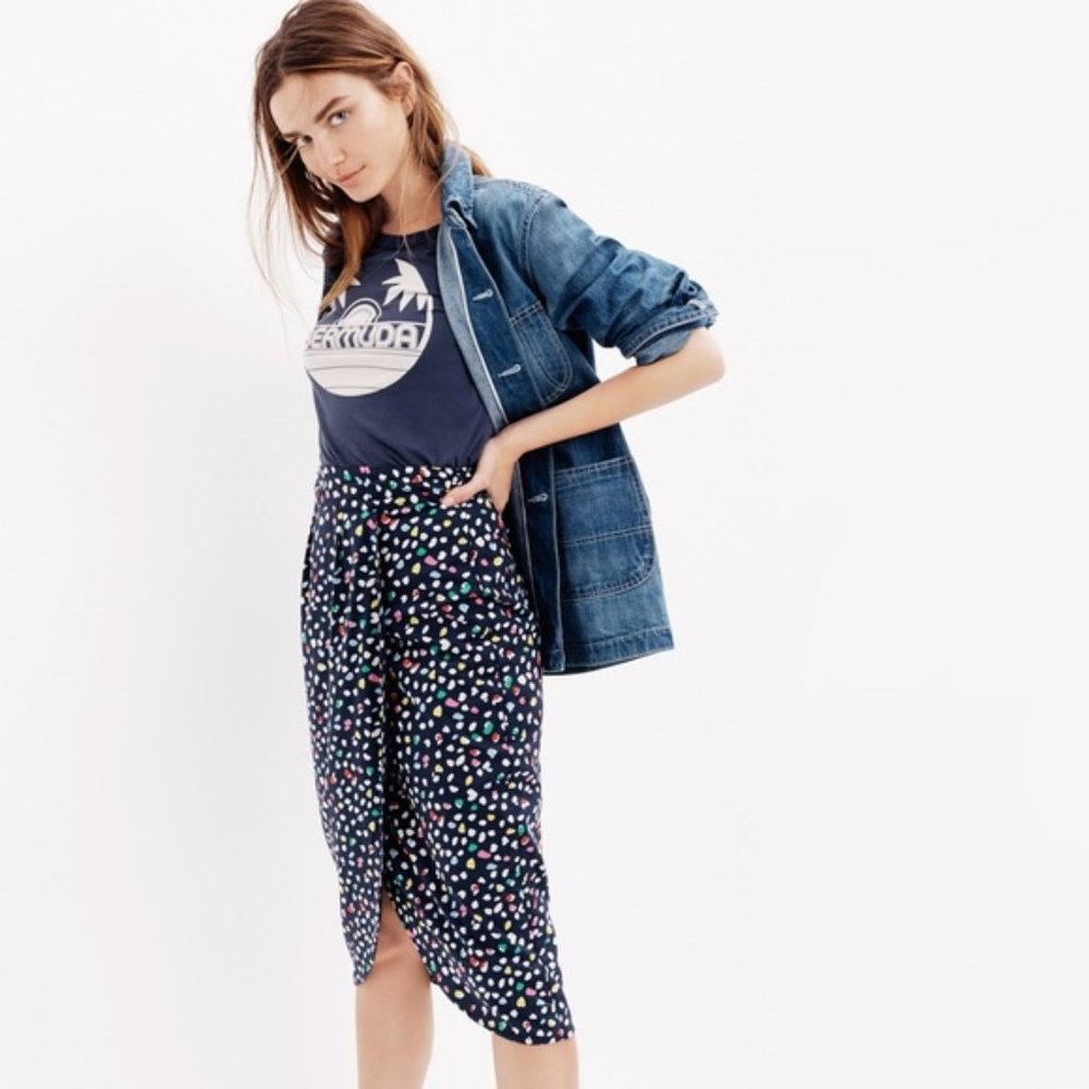 J Crew Tulip Skirt In Ratti Happy Cat Print Navy